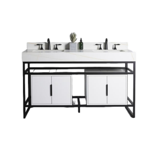 Homedee Modern Traditional Double Sink Bathroom Vanity with Corner Cabinet for Hotel Use